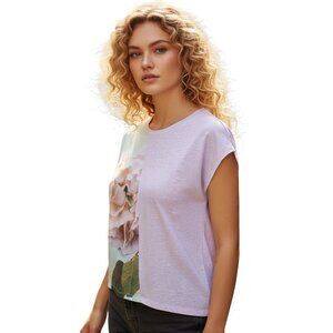 Zara Linen Size M Top Made in Portugal short sleeves lightweight fabric lilac